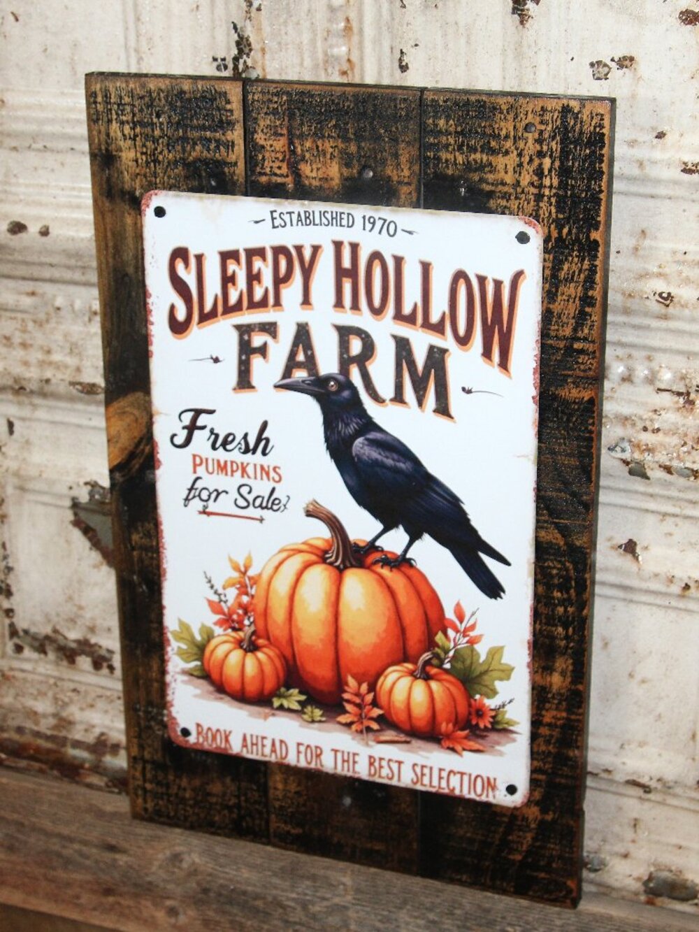 NEW Sleepy Hollow Farm Crow Raven Black Bird Pumpkin Farmhouse Fall Wall Decor